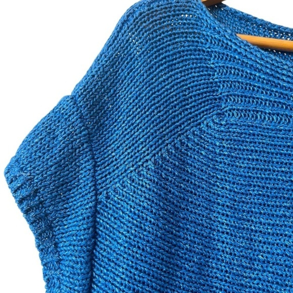 NWOT TALBOTS Royal Blue Knit 100% Linen Boat Neck Cap Sleeve Oversized Top